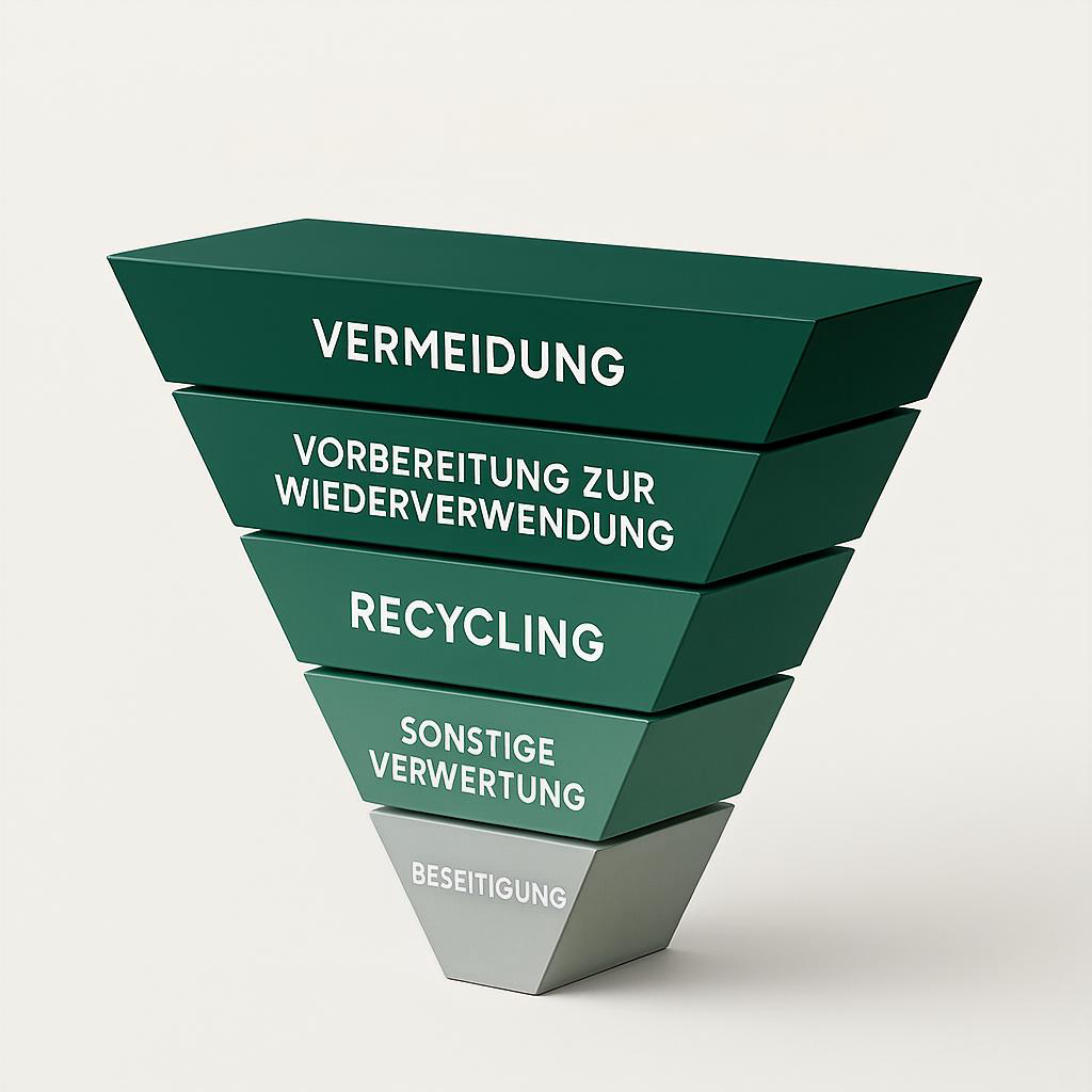 Abfallwirtschaft Deutschland 2026: Die 5-stufige Abfallhierarchie nach KrWG als Infografik